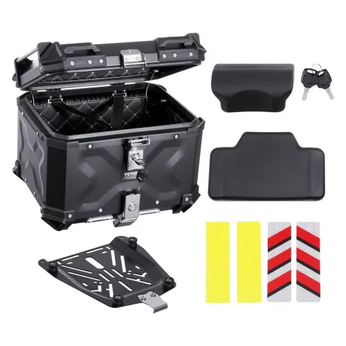 VEVOR Motorrad-Topcase Motorradkoffer 45 L Heckbox aus Aluminiumlegierung mit Lederfutter, abnehmbare Motorrad-Topbox mit Schloss & Rückenpolster, Helmkoffer (435 x 378 x 348 mm) Schwarz VEVOR Motorrad-Topcase Motorradkoffer 45 L Heckbox aus Aluminiumlegierung mit Lederfutter, abnehmbare Motorrad-Topbox mit Schloss & Rückenpolster, Helmkoffer (435 x 378 x 348 mm) Schwarz