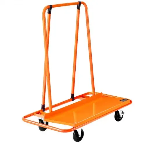 VEVOR Plattenwagen, 816 kg Tragkraft, Transportwagen mit 4 Lenkrollen, Paneelwagen, Plattenkarren mit Spanngurt, Transporthilfe für Sperrholz, Gipskarton, Glas, Orange, 1150x555x1180 mm – Bild 10