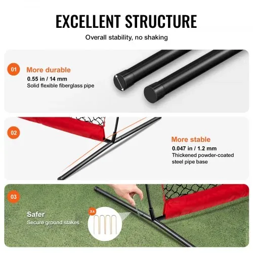 VEVOR Barrikaden-Backstop-Netz, Ballsport-Absperrnetz, 507 x 140 x 312 cm Tragbare Übungsausrüstung mit Tragetasche, Schutzschirm für Baseball, Softball, Fußball Training für den Garten – Bild 3