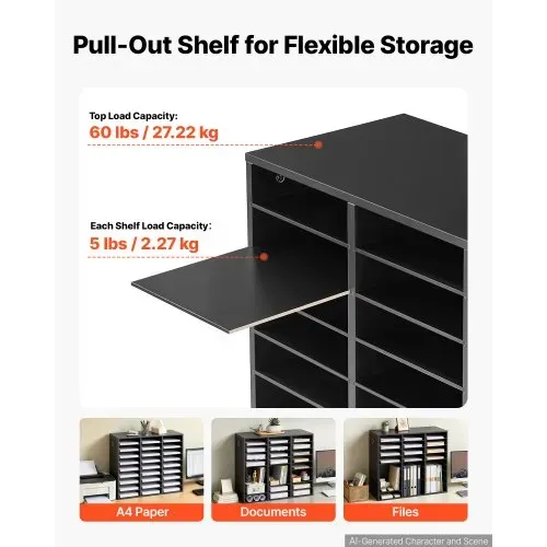 VEVOR Dokumentenablage Holz Schreibtisch Organizer mit 27 Fächern Schwarz, Ablagefach für Standard-A4-Dokumente Akten & Papiere, mit Verstellbaren Einlegböden für Büro, Zuhause & Klassenzimmer, MDF – Bild 3