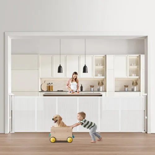 VEVOR einziehbares Babygitter Hundegitter ausziehbar auf 280 cm Breite / 87 cm Höhe, Haustiergitter Schutzgitter aus Netzmaterial für Innentreppen Türen Flure Spielzimmer, Treppenschutzgitter weiß VEVOR einziehbares Babygitter Hundegitter ausziehbar auf 280 cm Breite / 87 cm Höhe, Haustiergitter Schutzgitter aus Netzmaterial für Innentreppen Türen Flure Spielzimmer, Treppenschutzgitter weiß