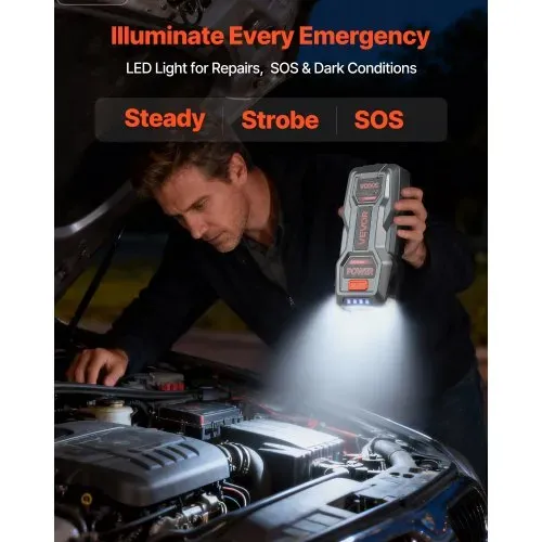 VEVOR Starthilfe Powerbank, Starthilfegerät 3000A Spitzenstrom mit LED-Taschenlampe & Kabel für Motor bis zu 9L Benzin/7L Diesel, Tragbarer Booster mit Schnellladung & Sicherheitsschutz für Notfall – Bild 3