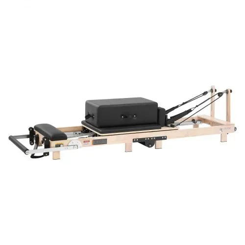 VEVOR Pilates Reformer Gerät Klappbar 2310 x 680 x 755 mm Gummibaumholz für Heimgebrauch & Fitnessstudio, mit Jumpboard, Sitzbox, Verstellbarer Kopfstütze und Leisem Schlittenlauf, 181 kg Belastbar – Bild 9