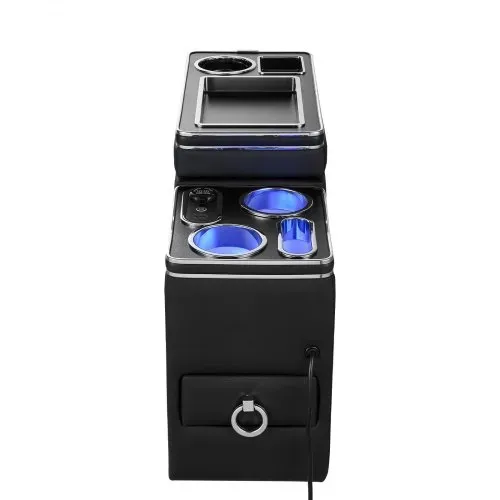 VEVOR Mittelkonsole 15 W 7-Farben LED Auto-Organizer zwischen den Sitzen für Smartphones und Elektronikgeräte, 5 V/3 A QC, 5 V/3 A PD-Typ-C, 12-24-V-Buchse, 3 Getränkehalter, Staufach und Schublade – Bild 10