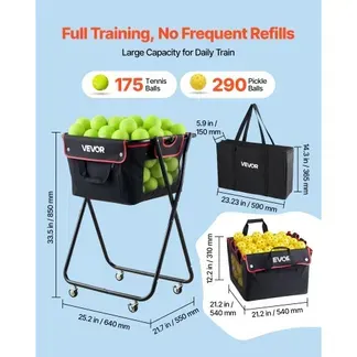 VEVOR Tennisballwagen Faltbar, Tennisballkorb für 175 Tennisbälle oder 290 Pickleballs, Klappbarer Ballwagen mit Rahmen aus Kohlenstoffstahl & Tragetasche, Ballkorb mit Rollen für Training, Schwarz VEVOR Tennisballwagen Faltbar, Tennisballkorb für 175 Tennisbälle oder 290 Pickleballs, Klappbarer Ballwagen mit Rahmen aus Kohlenstoffstahl & Tragetasche, Ballkorb mit Rollen für Training, Schwarz