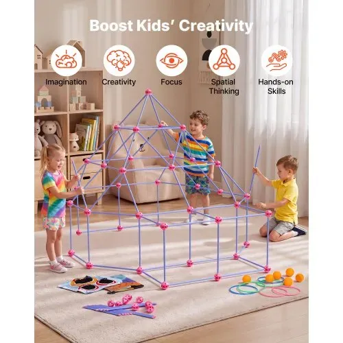 VEVOR 180 tlg. Konstruktionsspielzeug Fort Bausatz für Kinder ab 5 Jahren, Lernspiel zur Unterstützung von Räumlichem Denken & Kreativität, Bauspielzeug mit Ballwurfspiel, inkl. Aufbewahrungstasche – Bild 4