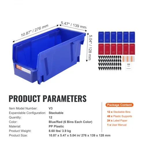 VEVOR 12er-Set Sichtlagerboxen Stapelboxen Stapelkisten Lagerkästen Blau/Rot – Bild 10