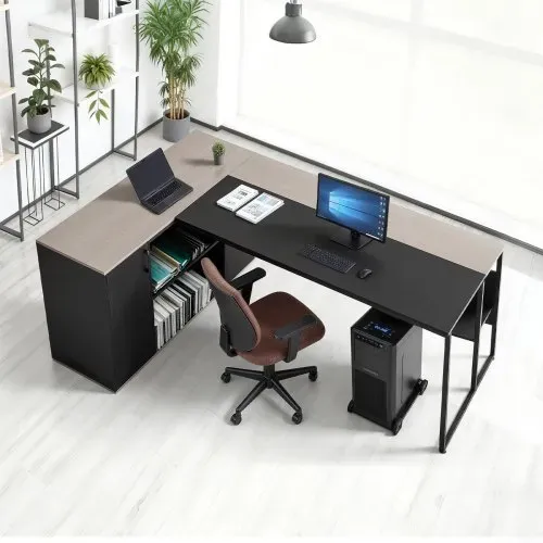 VEVOR L-förmiger Chefschreibtisch großer moderner Bürotisch mit Schubladen & Lagerschrank &CPU-Ständer, Schreibtisch aus Holz, 158,7 kg Tragkraft, Computertisch für Arbeit Studium Schreiben – Bild 7