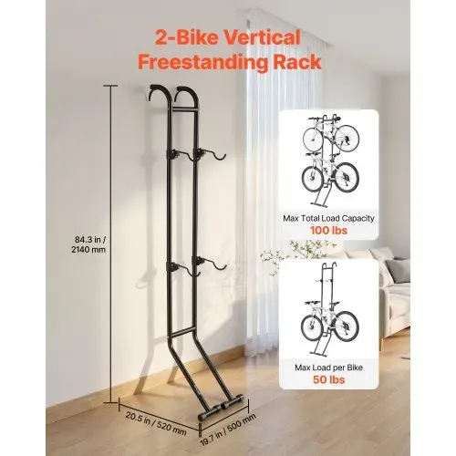 VEVOR Fahrradständer Vertikaler Abstellständer für 2 Fahrräder Schwarz, Kohlenstoffstahlrahmen, Mit Höhenverstellbare Haken, Freistehend & Bohrlos, Max. 45,5 kg Tragkraft, Universal für MTB Rennrad VEVOR Fahrradständer Vertikaler Abstellständer für 2 Fahrräder Schwarz, Kohlenstoffstahlrahmen, Mit Höhenverstellbare Haken, Freistehend & Bohrlos, Max. 45,5 kg Tragkraft, Universal für MTB Rennrad