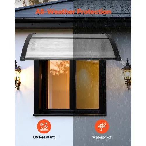 VEVOR Vordach für Haustür 965x1017 mm, Pultbogenvordach, Pultvordach mit Entwässerung & ABS-Halterung, Regen-, Schnee- & Sonnenschutz, Polycarbonat-Türüberdachung für Veranda & Terrasse, Braun – Bild 2