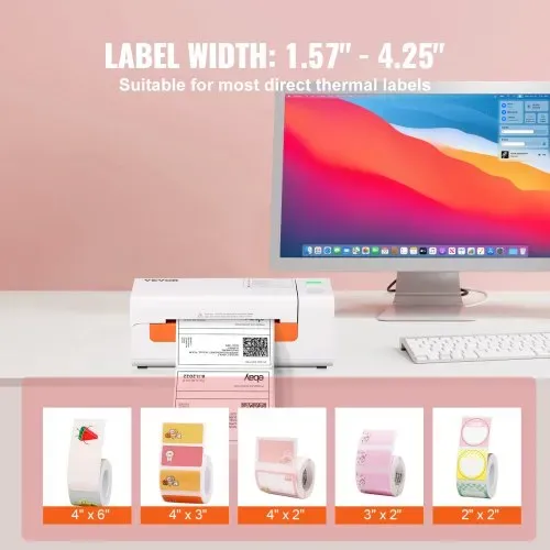 VEVOR Etikettendrucker 200x79x83mm Thermodrucker 150mm/s Labeldrucker Versandetiketten Drucker Thermo-Direkt Edikettendruckgerät USB Automatische Etikettenerkennung Windows Mac OS Linux Chromebook – Bild 4