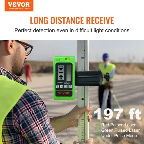 VEVOR Professional Laserempfänger 60m Reichweite Laserdetektor für Puls-Kreuzlinienlaser ±1,5mm Nivellierbereich 1,5-V-Batterien 20 Stunden Betriebszeit doppelte LCD-Display mit Hintergrundbeleuchtung VEVOR Professional Laserempfänger 60m Reichweite Laserdetektor für Puls-Kreuzlinienlaser ±1,5mm Nivellierbereich 1,5-V-Batterien 20 Stunden Betriebszeit doppelte LCD-Display mit Hintergrundbeleuchtung