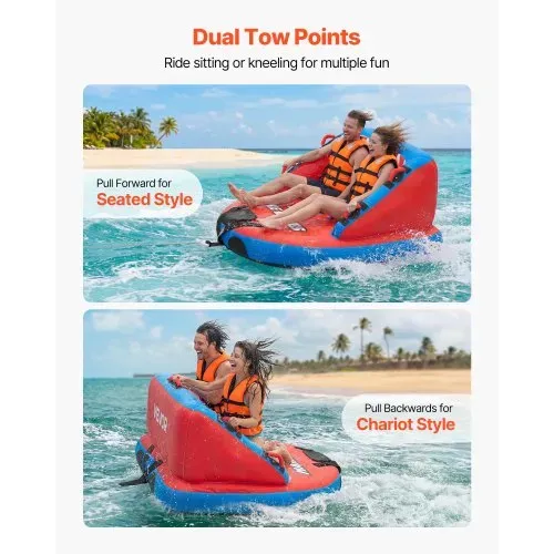 VEVOR Towable Tube für Boote, Wassersport-Schleppreifen für 2 Personen, bis 154 kg Tragfähigkeit, mit 2 Zugpunkten, Nylonhülle, Gepolsterten Griffen und Sicherheitsventil, für Seen, Flüsse, Rot – Bild 2