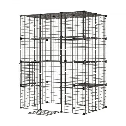 VEVOR Katzenkäfig Katzengehege 4-Stöckig Katzenauslauf 104,1x71,1x139,7cm, DIY-Katzenlaufstall Abnehmbarer Metallkäfig mit 4 Türen Ideal für 1-2 Katzen, Kätzchen Kleintiere Schwarz – Bild 10