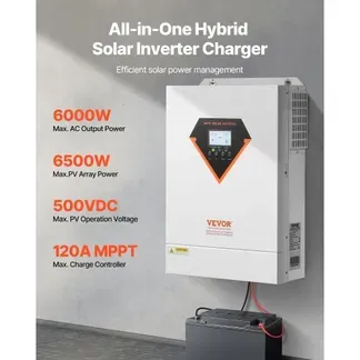 VEVOR Hybrid-Solarwechselrichter, 6000 W, All-in-One-Sinus-Wechselrichter mit Ladegerät, 48 V DC auf einphasig 220/230 V AC, mit integriertem 120-A-MPPT-Solarladeregler, für netzunabhängige Blei-Säure-Lithium-Batteriesysteme VEVOR Hybrid-Solarwechselrichter, 6000 W, All-in-One-Sinus-Wechselrichter mit Ladegerät, 48 V DC auf einphasig 220/230 V AC, mit integriertem 120-A-MPPT-Solarladeregler, für netzunabhängige Blei-Säure-Lithium-Batteriesysteme
