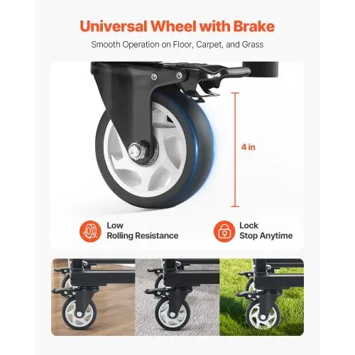 VEVOR Stuhlkarr, Klappbarer Stuhlständer, 227kg Tragkraft, Schwerlast-Stuhlwagen für 60 Stühle, Metall-Stuhlständer mit Lenkrollen & Feststellrädern, für Partyveranstaltungen, Hotels, Mattschwarz – Bild 3