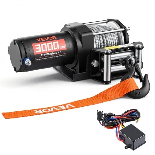 VEVOR Elektrische Seilwinde 1360 kg, 12 V DC Motorwinde mit Φ4,7 mm x 12 m Stahlseil & Kabelgebundener Fernbedienung, IP55, Aluminiumgehäuse, Elektrowinde zum Abschleppen von ATVs, Schwarz VEVOR Elektrische Seilwinde 1360 kg, 12 V DC Motorwinde mit Φ4,7 mm x 12 m Stahlseil & Kabelgebundener Fernbedienung, IP55, Aluminiumgehäuse, Elektrowinde zum Abschleppen von ATVs, Schwarz