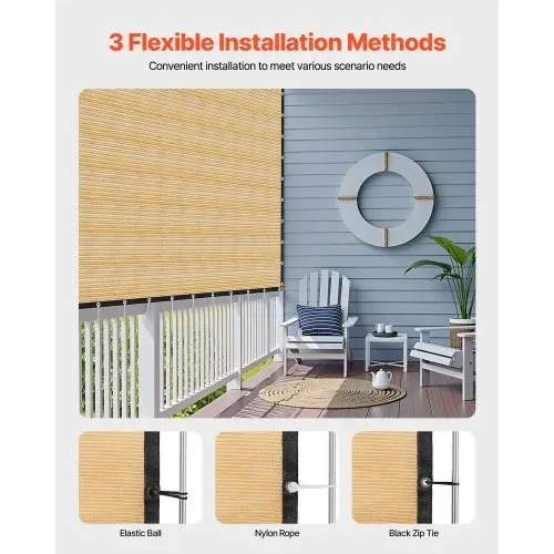 VEVOR 90 % Sonnenschutztuch Sichtschutz Schattenabdeckung (366 x 610 cm) für Pergola mit Edelstahlösen, Sonnensegeltuch mit 160 g/m² HDPE-Material, für Outdoor Terrasse Garten Hinterhof (Beige) – Bild 4
