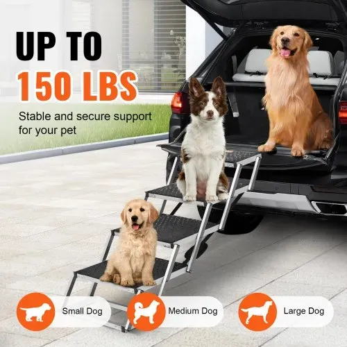 VEVOR Hundetreppe für Autos, breite 4-stufige Hundeautotreppe, zusammenklappbare Hundeautorampe mit rutschfester Oberfläche, tragbare Haustiertreppe aus leichtem Aluminium für Auto, SUV und LKW, trägt bis zu 68 kg – Bild 2