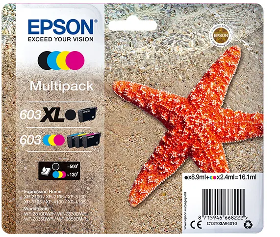 Epson 603 XL Druckerpatrone 1 Stück(e) Original Hohe (XL-) Ausbeute Schwarz, Cyan, Magenta, Gelb Epson 603 XL Druckerpatrone 1 Stück(e) Original Hohe (XL-) Ausbeute Schwarz, Cyan, Magenta, Gelb