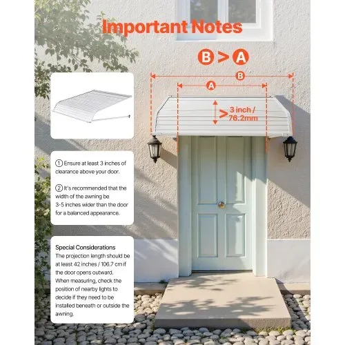 VEVOR Fenstermarkise 101,6x106,6x51 cm, Türvordach, Sonnenschutz, leichte & stabile Aluminium-Außenmarkisen, Schutz vor Regen, Schnee & Sonnenlicht für Tür, Eingang, Fenster, Terrasse, Veranda – Bild 4