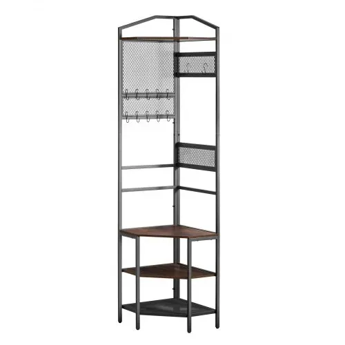 VEVOR Eckgarderobe (181 cm Hoch) mit Haken, Ablagefläche & Stahlrahmen, Garderobenständer mit Kippsicherung, Verstellbaren und Rutschfesten Füße, Garderobenregal für Eingangsbereich Büro Wohnzimmer – Bild 9