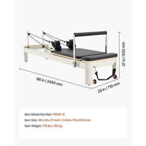 VEVOR Pilates Reformer Maschine Pilates-Bett aus Aluminium mit Sitzbox & doppeltem Widerstand – Feder & Kordel, für Fortgeschrittene & Anfänger, Heim-Fitnessstudio Gerät bis zu 181,44 kg – Bild 6