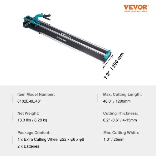 VEVOR Fliesenschneider Doppelschienen Schnittlänge von 1200mm, Schnittstärke 4-15mm Mindest. Schnittbreite 25mm Fliesenschneidmaschine inkl. Extra Schneidrad Fliesenverlegungs-& Renovierungsprojekten – Bild 6