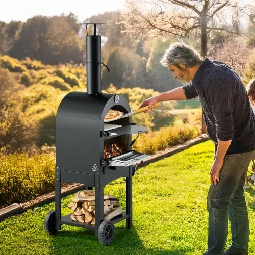 VEVOR Pizzaofen 12 Zoll Pelletöfen, 2-lagiger Pizzaofen mit Holzfeuerung, Holzbefeuerter Ofen Outdoor mit 2 abnehmbaren Rädern, Pizzamaker mit Höchsttemperatur von 540 °C zum Grillen – Bild 7