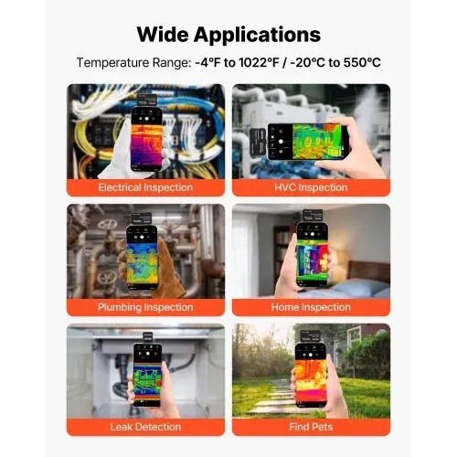 VEVOR Wärmebildkamera für iOS & Android, 512x384 Super IR & 256x192 IR-Auflösung Thermobildkamera für Smartphone Tablet mit USB-C, 25Hz Infrarotkamera mit 6 Farbpaletten für -20°C-550°C Inspektionen – Bild 2