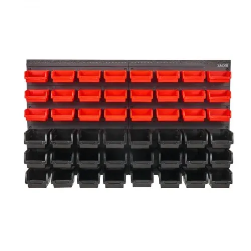VEVOR Stapelboxen, 48-Behälter-Teileregal-Organizer für Garage, Kunststoff-Ladenwerkzeug mit Wandpaneelen, Werkzeug-Organizer für Muttern, Bolzen, Schrauben, Nägel, Perlen, Knöpfe, Schwarz und Rot – Bild 9