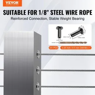 VEVOR 101 Stück T316-Edelstahl-Schutzhüllen für 1/8 Zoll Drahtseil-Kabelgeländer, DIY-Balustrade T316 in Marinequalität, mit einem kostenlosen Bohrer, schwarz VEVOR 101 Stück T316-Edelstahl-Schutzhüllen für 1/8 Zoll Drahtseil-Kabelgeländer, DIY-Balustrade T316 in Marinequalität, mit einem kostenlosen Bohrer, schwarz