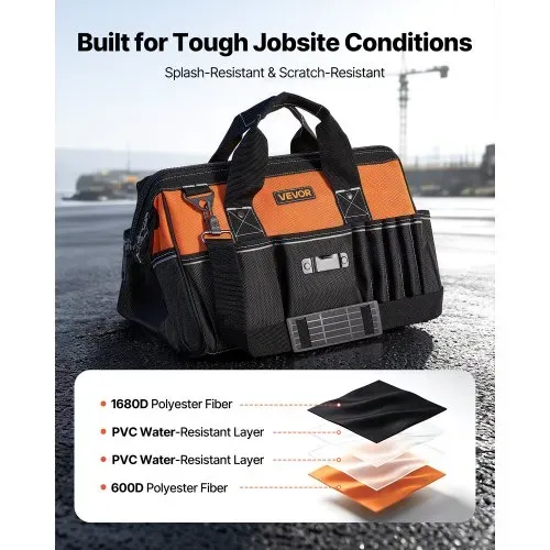 VEVOR Werkzeugtasche 40x23x22cm, Aufbewahrungstasche mit 14 Innen- & 19 Außenfächern, Wasserfester Werkzeug-Organizer aus Polyester mit Schultergurt & Reißverschluss, Werkzeugbeutel für Handwerker – Bild 3