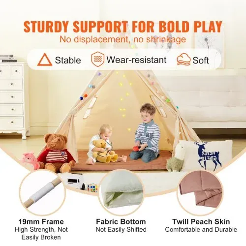 VEVOR Spielzelt Kinder, Tipi-Zelt für Kinder 1–5 Jahre, Kleinkinderzelt mit Matte und dekorativen Plüschbällen, Zelt für Kinder mit Fenstern für drinnen & draußen Beige – Bild 2