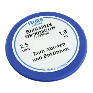 Entlötlitze FELDER, 2,50mm, mit halogenfreiem Flussmittel getränkte Kupferlitze, 1,60m Spule Entlötlitze FELDER, 2,50mm, mit halogenfreiem Flussmittel getränkte Kupferlitze, 1,60m Spule