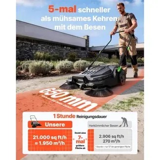 VEVOR Handgeführte Bodenkehrmaschine mit 65 cm Breite und 19 L Abfallbehälter VEVOR Handgeführte Bodenkehrmaschine mit 65 cm Breite und 19 L Abfallbehälter