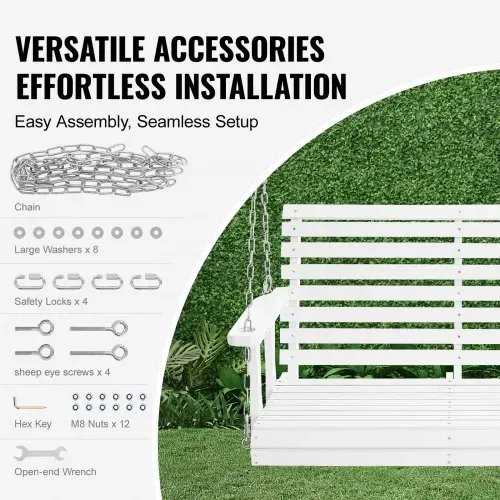 VEVOR Hollywoodschaukel Zedernholz, 1240x710x600mm, Terrassenschaukel für Hof und Garten, verbesserte Tragkraft von ca. 400 kg, robuste Schaukelstuhlbank mit Aufhängeketten für den Außenbereich, Weiß – Bild 4