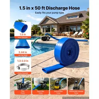 VEVOR Rückspülschlauch 1,5 Zoll 15,2 m PVC Flachschlauch Ablaufschlauch für Poolentwässerung und Bewässerung mit 90 psi, Anschlusswahl ohne Vorinstallierte Kupplungen für Verschiedene Pumpensysteme VEVOR Rückspülschlauch 1,5 Zoll 15,2 m PVC Flachschlauch Ablaufschlauch für Poolentwässerung und Bewässerung mit 90 psi, Anschlusswahl ohne Vorinstallierte Kupplungen für Verschiedene Pumpensysteme