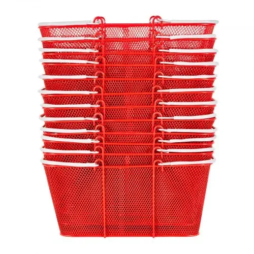 VEVOR Einkaufskorb, 12 Stk., 22 L, stapelbarer Metallkorb mit Griffen, Tragekorb, belastbar bis zu 20 kg, Universalkorb für Lebensmittel, Einzelhandel, Geschäfte, Supermärkte, Buchhandlungen, rot – Bild 10