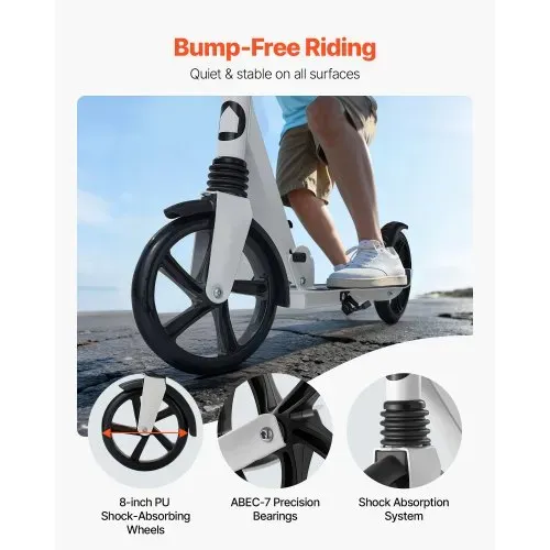 VEVOR Scooter (2 Räder) für Kinder ab 8 Jahren, Cityroller Kinderroller Straßenroller mit höhenverstellbarem Lenker & rutschfestem Deck, faltbarer Tretroller bis zu 100 kg, Schwarz + Weiß – Bild 2