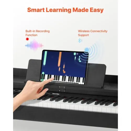 VEVOR Digitalpiano, 88 Tasten vollgewichtet anschlagdynamisch, E-Piano mit Möbelständer, Netzteil, Dreifachpedal, 680 Töne, unterstützt kabellose Verbindung, mit Kopfhörern, für Anfänger – Bild 4