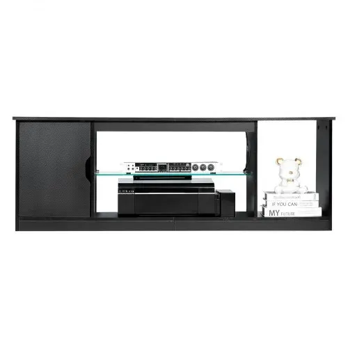VEVOR TV-Ständer für Fernseher bis zu 65 Zoll, TV Tisch mit Lichtleiste, TV-Schrank aus Holz mit Glasablage & verstellbaren Regalen, Konsolentisch Fernsehschrank für Wohnzimmer Schlafzimmer, Schwarz – Bild 9
