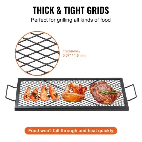 VEVOR 810 x 380 x 25 mm X-Marks Feuerstellen-Grillrost, Rechteckiger Grillrost, Lagerfeuer-BBQ-Grillrost aus Stahl mit Griff, Tragbares Camping-Kochgeschirr für Partytreffen im Freien, Schwarz – Bild 3