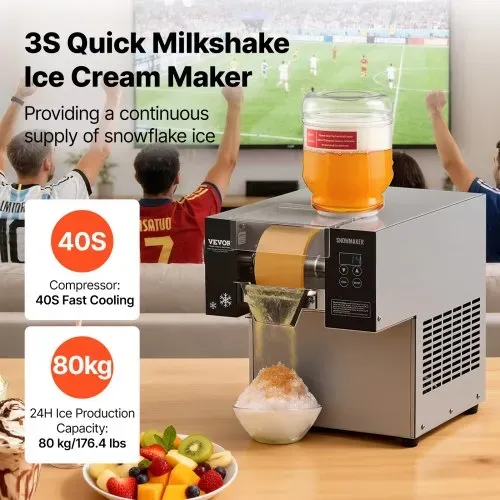 VEVOR Kommerzielle Schneeflocken-Eismaschine Schneeeisbereiter, 80 kg/24h Schneeflocken-Eismaschine, Eisrasierer elektrischer Schneekegel-Maker mit Luftkühlsystem & Touch-Screen für Bäckerei Café VEVOR Kommerzielle Schneeflocken-Eismaschine Schneeeisbereiter, 80 kg/24h Schneeflocken-Eismaschine, Eisrasierer elektrischer Schneekegel-Maker mit Luftkühlsystem & Touch-Screen für Bäckerei Café