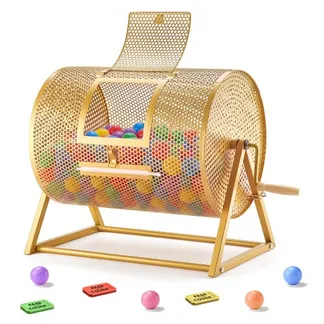 VEVOR Tombola Trommel, 410xØ302 mm, Lostrommel mit Fassungsvermögen von 5000 Lose oder 200 Lotteriebälle, Gewinnspieltrommel mit Kurbel & Dreiecksständer, für Veranstaltungen & Feiern, Gold VEVOR Tombola Trommel, 410xØ302 mm, Lostrommel mit Fassungsvermögen von 5000 Lose oder 200 Lotteriebälle, Gewinnspieltrommel mit Kurbel & Dreiecksständer, für Veranstaltungen & Feiern, Gold