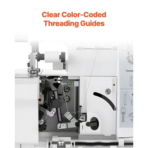 VEVOR Overlock-Nähmaschine, 1250 Stiche pro Minute, 2-3-4-Faden-fähig, einstellbarer Differentialtransport (0,7-2), mit Freiarm und LED-Beleuchtung, Nähmaschine für verschiedene Stoffe, Weiß – Bild 3
