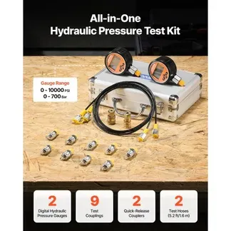 VEVOR digitales Hydraulikdruck Testkupplungsset, 10000 PSI Druckmessgerät Manometer Tester mit 2 Messgeräten & 9 Testkupplungen & 2 Schnellkupplungen & 2 Schläuchen für Bagger Baumaschinen VEVOR digitales Hydraulikdruck Testkupplungsset, 10000 PSI Druckmessgerät Manometer Tester mit 2 Messgeräten & 9 Testkupplungen & 2 Schnellkupplungen & 2 Schläuchen für Bagger Baumaschinen