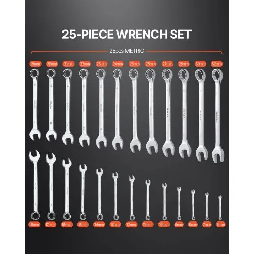 VEVOR Schlüsselsatz 25-teiliger Ratschenschlüsselsatz mit Rolltasche, Schlüsselsatz aus Karbonstahl metrisch 6 mm bis 32 mm, ideal für Haushalt Autoreparaturen Werkstatt Garage Notfall VEVOR Schlüsselsatz 25-teiliger Ratschenschlüsselsatz mit Rolltasche, Schlüsselsatz aus Karbonstahl metrisch 6 mm bis 32 mm, ideal für Haushalt Autoreparaturen Werkstatt Garage Notfall