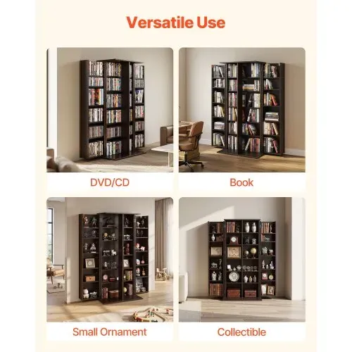 VEVOR DVD-Schrank mit 24 Fächern, Medienaufbewahrungsschrank Standschrank 610 x 368 x 1270 mm, Platzsparendes CD-Schrank für CDs DVDs Bücher Spiele-Discs, Wohnzimmer Homeoffice Aufnahmestudio, Schwarz – Bild 5