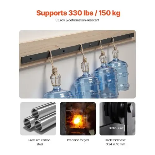 VEVOR Schiebetürsystem 2 m Laufschiene, Tragkraft 150 kg, kompatibel mit 91,4–101,6 cm Breite & 3,5-4,5 cm Dicke, einzelne Schiebetür im Scheunenstil, Schiene & J-förmige Rolle, schwarz VEVOR Schiebetürsystem 2 m Laufschiene, Tragkraft 150 kg, kompatibel mit 91,4–101,6 cm Breite & 3,5-4,5 cm Dicke, einzelne Schiebetür im Scheunenstil, Schiene & J-förmige Rolle, schwarz